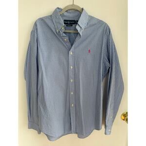 Ralph Lauren Classic Fit Gingham Check Button Down Shirt Men's Size L , EUC